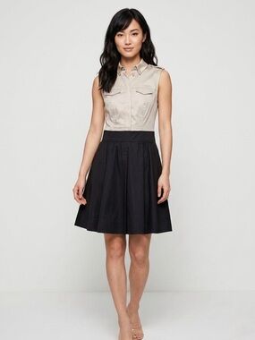 086 ARMANI EXCHANGE Women’s Collared A-Line Mini Dress - Black/ Beige, Sz 0P